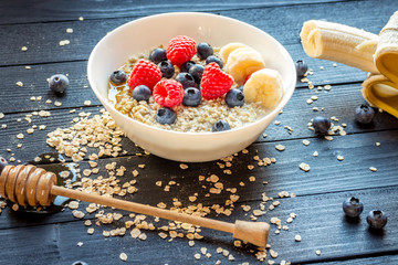 Fresh muesli with milk