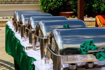 Many buffet heated trays ready for service,