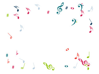 Music Notes Confetti Falling Chaos Vector. Music Symbols Texture Poster Background Elements. Party Night, Festival, Celebration or Concert, Melody Notes Trail. Decorative Song Sheets Chaos Effect.