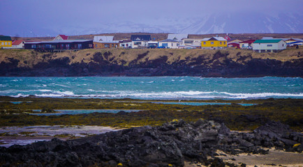 Local colourful houses in Hellissandur, Iceland