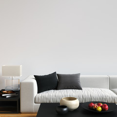 Wall Mockup Interior with White Sofa