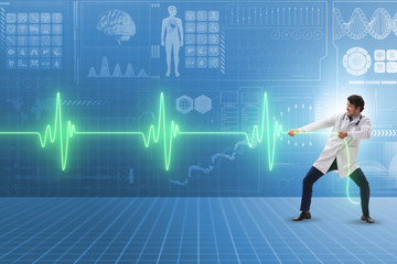 Cardiologist in telemedicine concept with heart beat