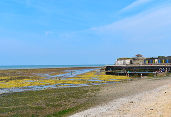 Minnis Bay Beach in the summer heat over the weekend. Birchington, Kent, England