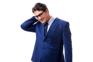 Sick and unhappy businessman isolated on white background 