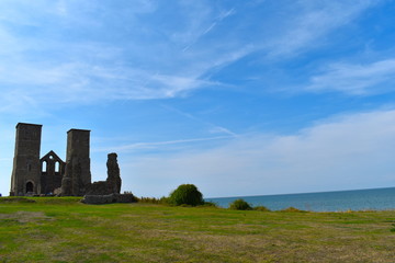 Plan a great day out exploring Reculver - English heritage site. Herne Bay, Kent, England, August, 2018