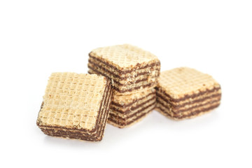wafer chocolate pile dessert on white background