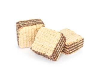 wafer chocolate pile dessert on white background