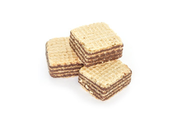 wafer chocolate pile dessert on white background