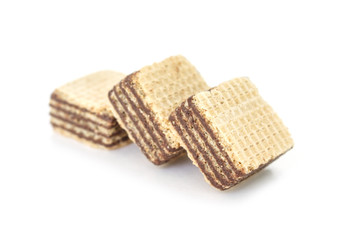 wafer chocolate pile dessert on white background