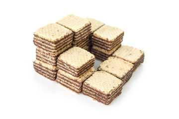wafer chocolate pile  stackable dessert on white background
