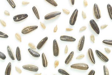 seed sunflower top view on white background.