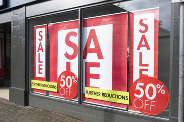 Shop Window Sale Sign Clothes Red White Banner Store