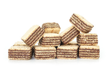 wafer chocolate pile dessert on white background