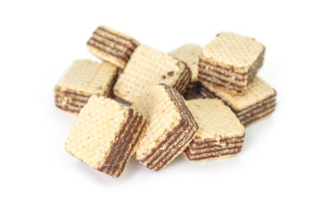 wafer chocolate pile dessert on white background