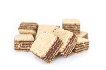 wafer chocolate pile dessert on white background