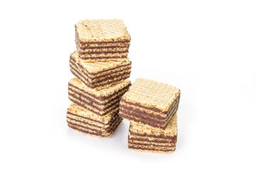 wafer chocolate pile  stackable dessert on white background