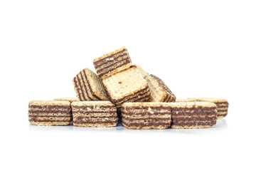 wafer chocolate pile dessert on white background
