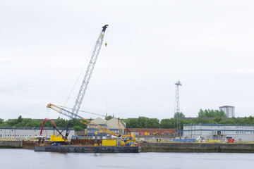Ship Building and Crane in Port Glasgow Shipbuilding Scaffold Dock Harbor Harbour