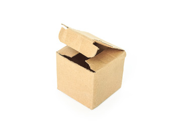 brown paper box open on white background.