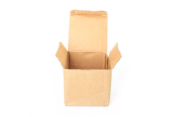 brown paper box open on white background.