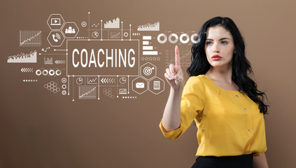 Coaching with business woman on a brown background