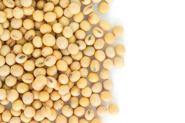 soy bean heap on white background top view.