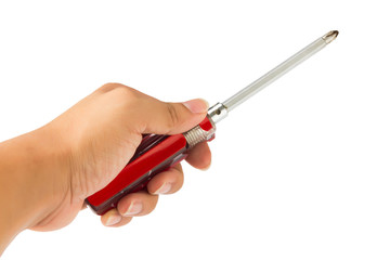 a hand holding a screw driver