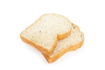whole wheat bread on white background.