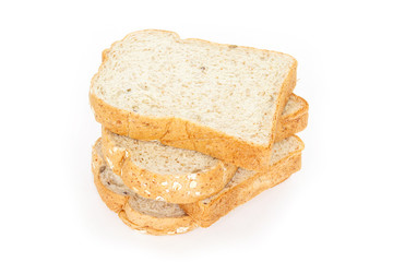 whole wheat bread on white background.