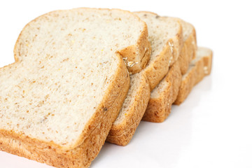 whole wheat bread on white background.