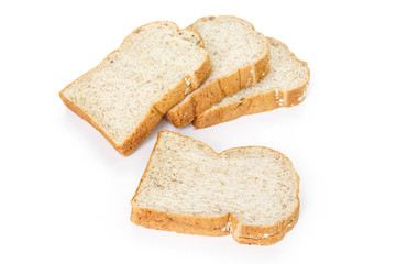 whole wheat bread on white background.