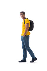 Naklejka premium Young student with backpack isolated on white 