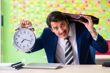 Businessman with many conflicting priorities in time management 