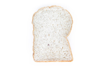 whole wheat bread top view on white background.