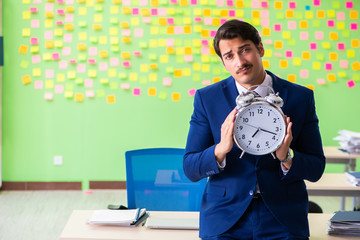 Businessman with many conflicting priorities in time management 