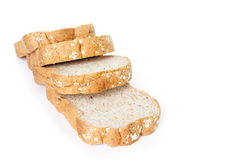 whole wheat bread on white background.