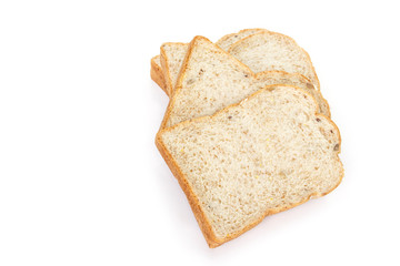 whole wheat bread on white background.