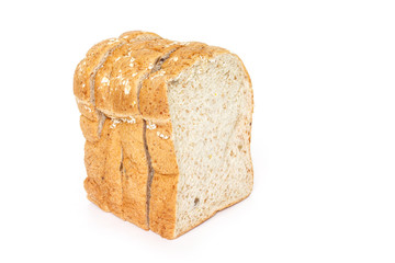 whole wheat bread on white background.