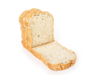 whole wheat bread on white background.