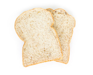 whole wheat bread top view on white background.