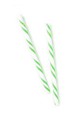 colorful green straw on white background.