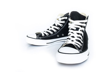 black sneakers classic vintage shoe on white background