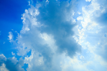 Fototapeta na wymiar Sunbeam Shine through the cloud on the blue sky