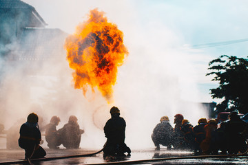 Firefighters in action ,Firefighters training