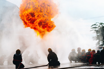 Firefighters in action ,Firefighters training