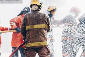 Firefighters in action ,Firefighters training