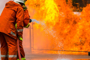 Firefighters in action ,Firefighters training