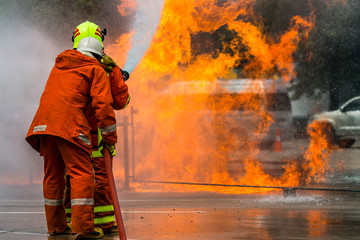 Firefighters in action ,Firefighters training