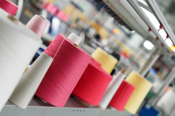 Textile industry with knitting machines - obrazy, fototapety, plakaty