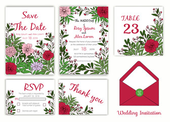 Wedding invitation , Save the date, RSVP card, Thank you card, Table number